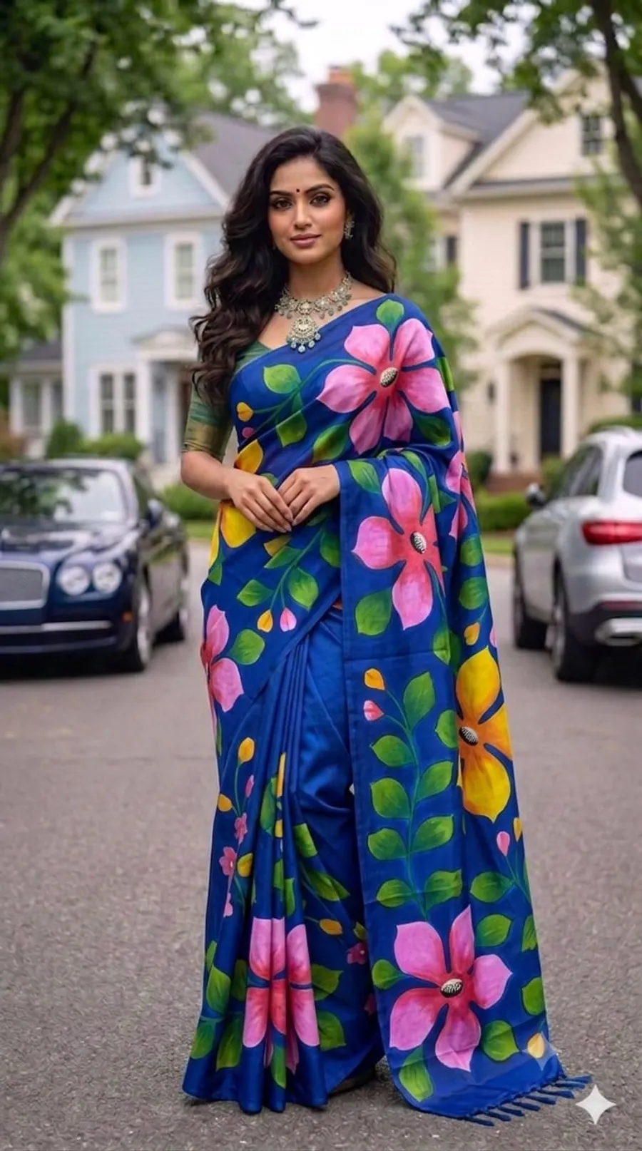 Hand-Painted Bishnupur Silk Saree with Big Floral Design – Latest Designer Collection